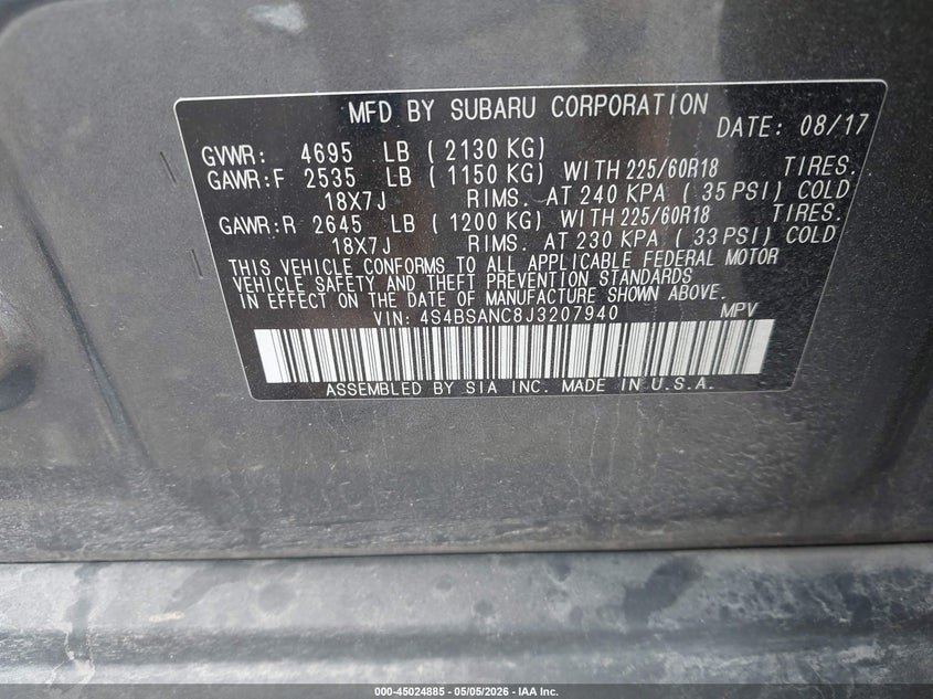 2017 Subaru Xv VIN JF2GPABC2HH254654 IAAI salvage auction — LEFT FRONT, Salvage (Idaho), sold $1,950 on 2026-07-21 (photo 9)