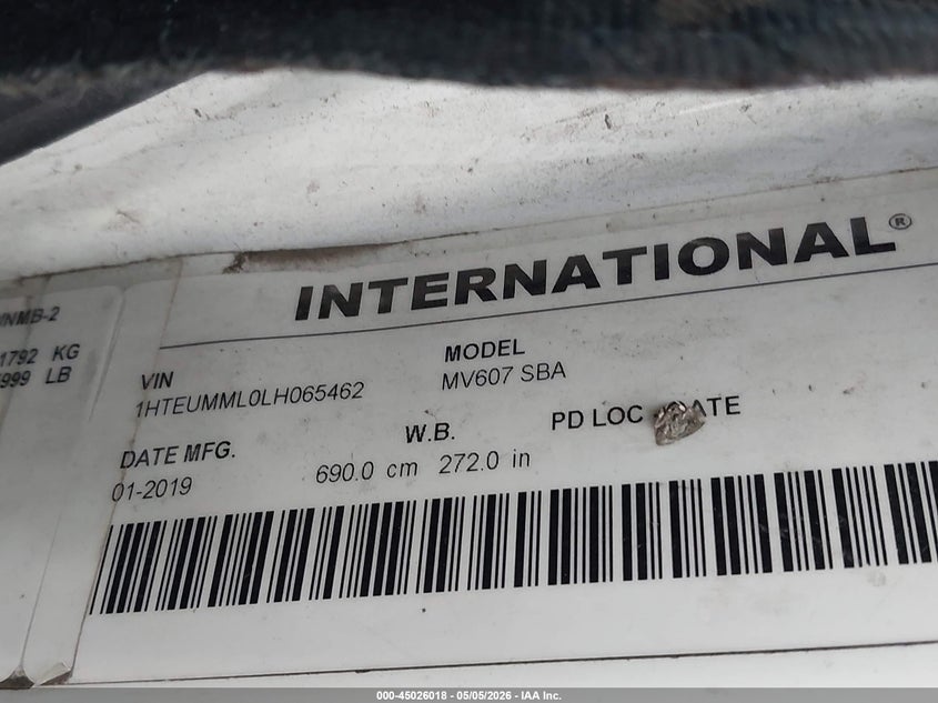 2020 International VIN 1HTEUMML0LH065462 IAAI salvage auction — REPOSSESSION, Clear (North Carolina), sold $5,100 on 2026-07-08 (photo 8)