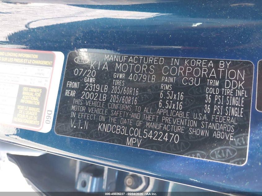 2020 Kia Niro VIN KNDCB3LC0L5422470 IAAI salvage auction — LEFT FRONT, Salvage (Texas), sold $675 on 2026-07-28 (photo 9)