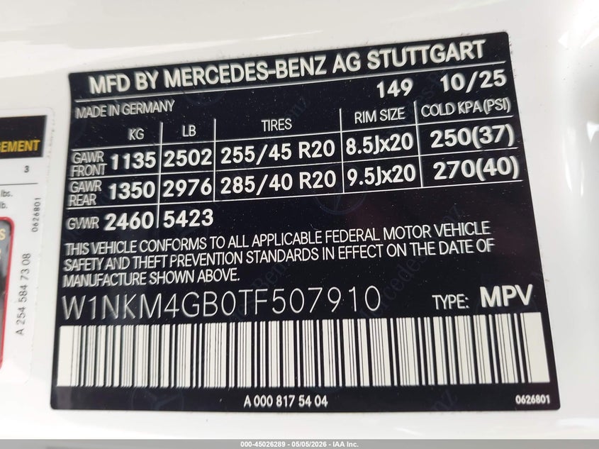 2026 Mercedes-benz Glc VIN W1NKM4GB0TF507910 IAAI salvage auction — FRONT END, Original (Texas), sold $27,750 on 2026-07-16 (photo 9)