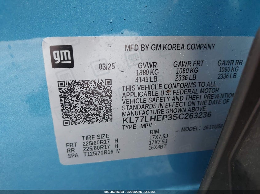 2025 Chevrolet Trax VIN KL77LHEP3SC263236 IAAI salvage auction — RIGHT REAR, Salvage (Idaho), sold $7,500 on 2026-07-09 (photo 9)