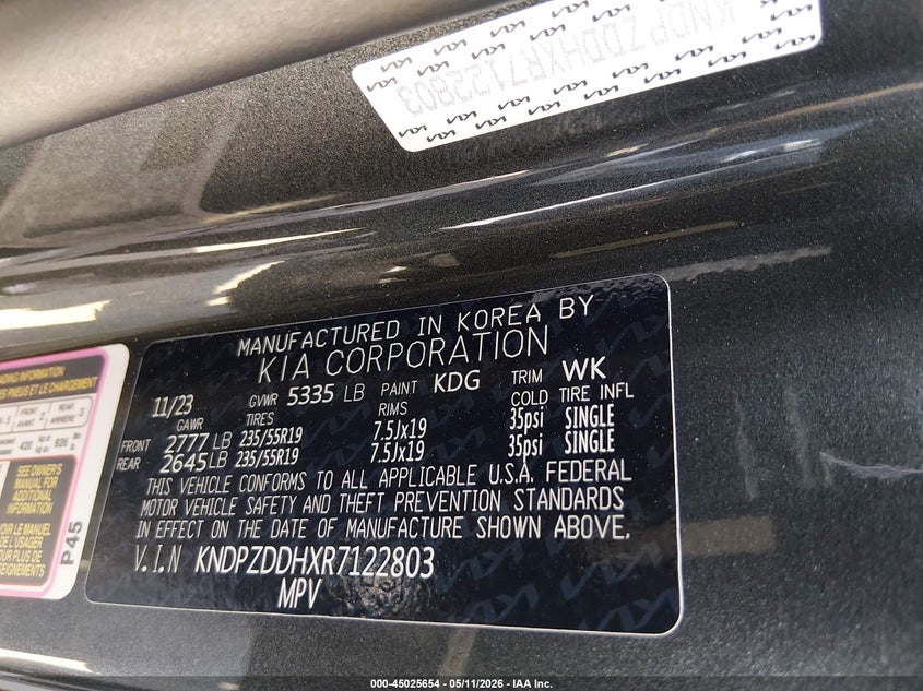2024 Kia Sportage VIN KNDPZDDHXR7122803 IAAI salvage auction — SIDE, Salvage (California), sold $17,050 on 2026-07-16 (photo 9)