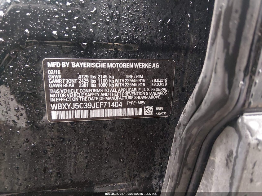 2018 BMW X2 VIN WBXYJ5C39JEF71404 IAAI salvage auction — REAR END, Salvage (Colorado), sold $5,300 on 2026-07-07 (photo 9)