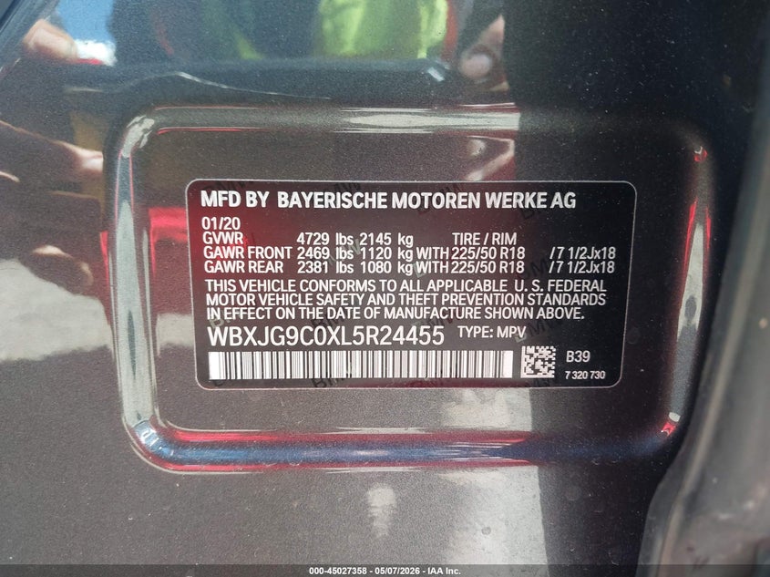 2020 BMW X1 VIN WBXJG9C0XL5R24455 IAAI salvage auction — FRONT END, Salvage (Massachusetts), sold $2,200 on 2026-07-28 (photo 9)