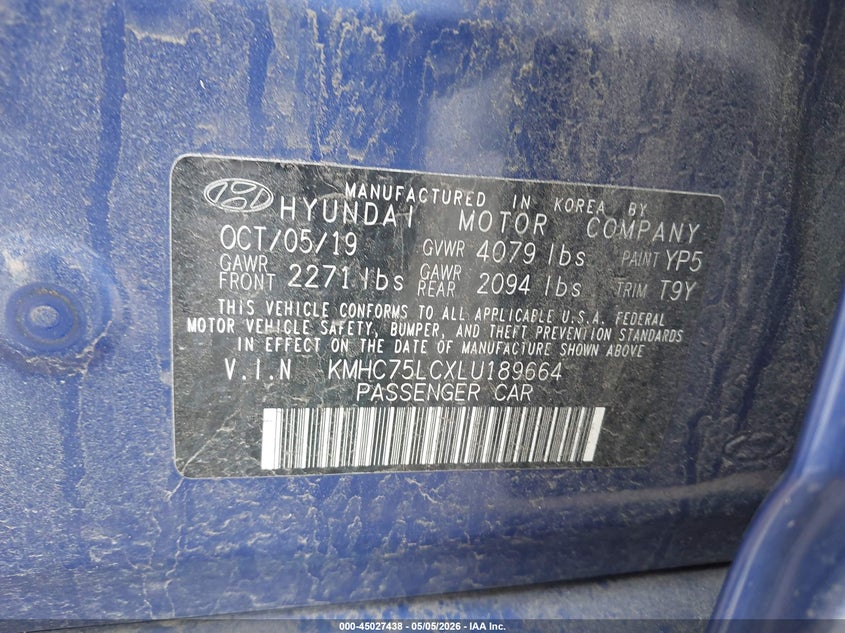 2020 Hyundai Ioniq VIN KMHC75LCXLU189664 IAAI salvage auction — FRONT END, Salvage (Illinois), sold $1,850 on 2026-07-21 (photo 9)