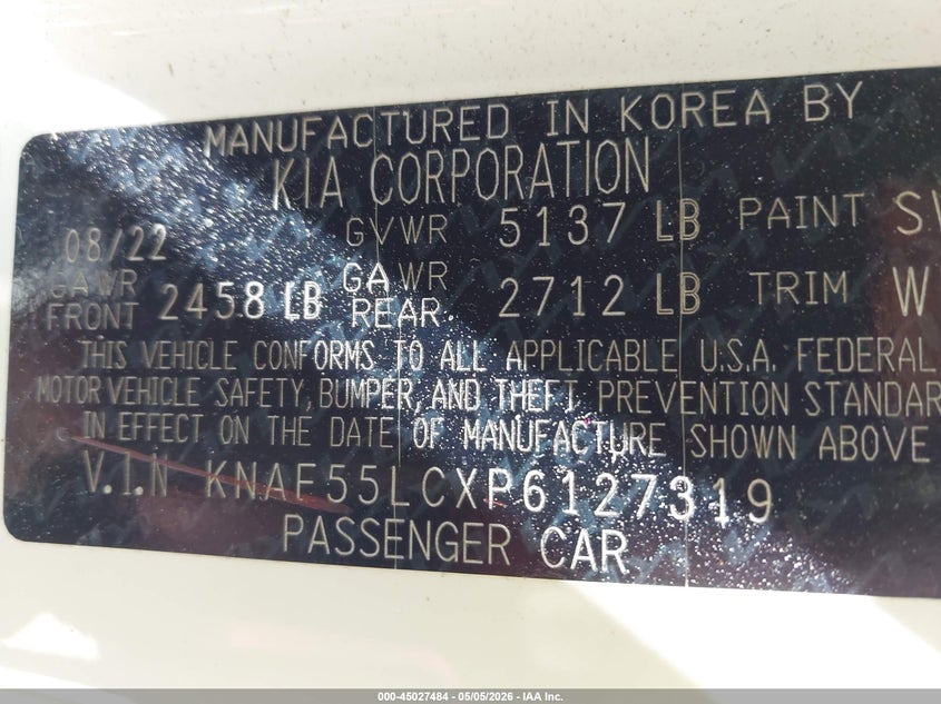 2023 Kia Stinger VIN KNAE55LCXP6127319 IAAI salvage auction — BIOHAZARD/CHEMICAL, Salvage Title, sold $6,200 on 2026-07-09 (photo 9)