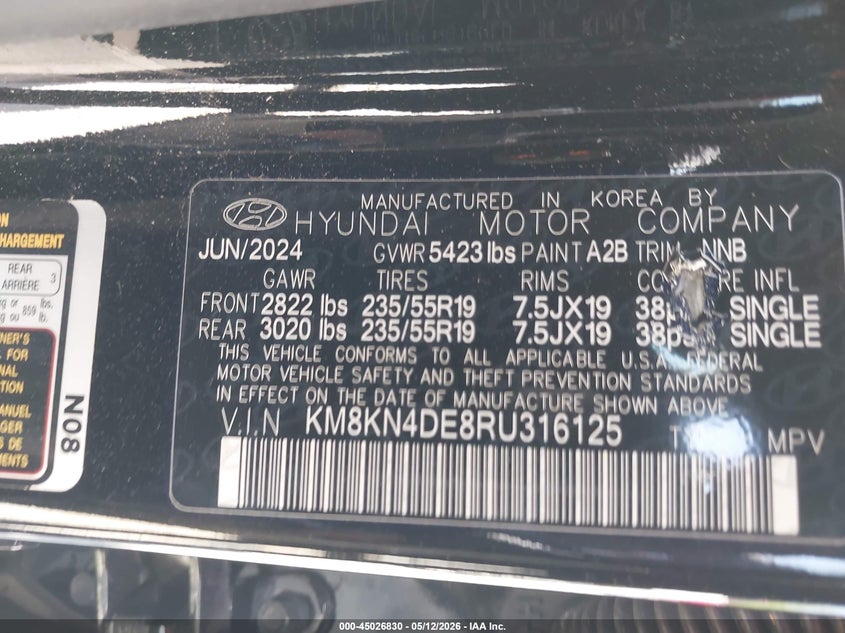 2024 Hyundai Ioniq 5 VIN KM8KN4DE8RU316125 IAAI salvage auction — FRONT & REAR, Salvage (Georgia), sold $9,800 on 2026-07-30 (photo 9)