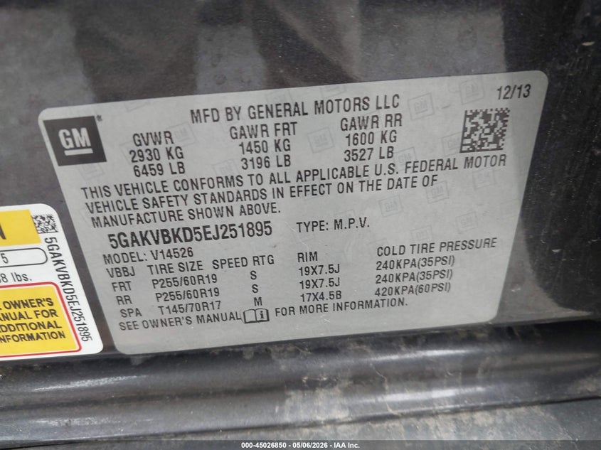 2014 Buick Enclave VIN 5GAKVBKD5EJ251895 IAAI salvage auction — UNDERCARRIAGE, Clear (Virginia), sold $850 on 2026-07-29 (photo 9)