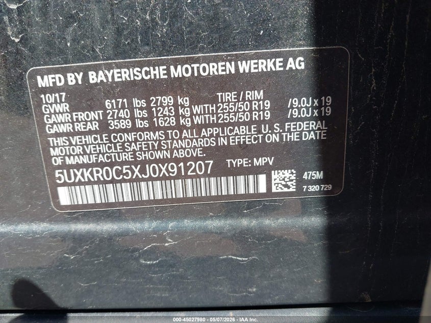 2018 BMW X5 VIN 5UXKR0C5XJ0X91207 IAAI salvage auction — FRONT END, Salvage (Massachusetts), sold $5,425 on 2026-08-01 (photo 9)