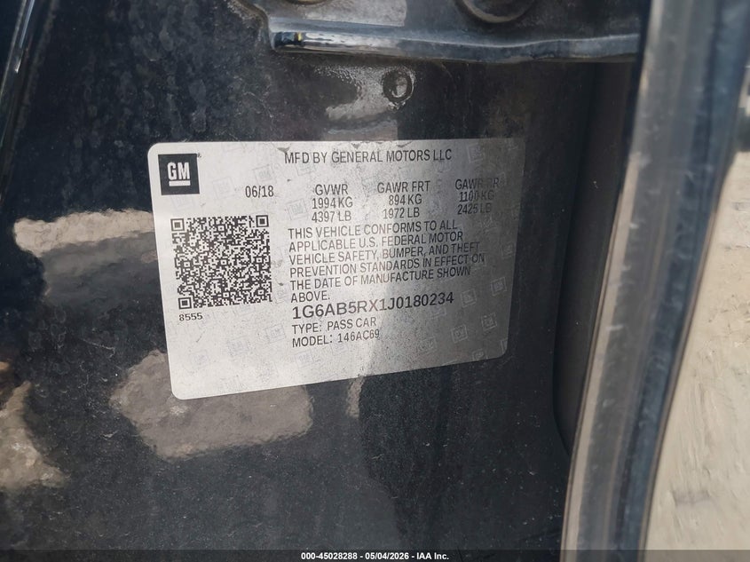 2018 Cadillac Ats VIN 1G6AB5RX1J0180234 IAAI salvage auction — FRONT END, Original (Texas), sold $7,000 on 2026-07-07 (photo 9)