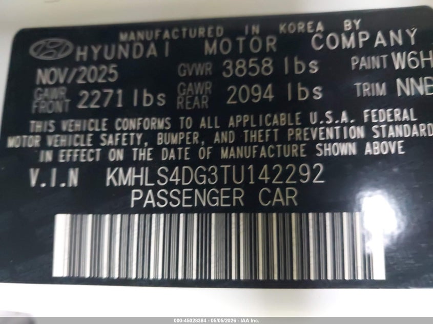 2026 Hyundai Elantra VIN KMHLS4DG3TU142292 IAAI salvage auction — FRONT END, Salvage Title, sold $7,300 on 2026-07-14 (photo 9)