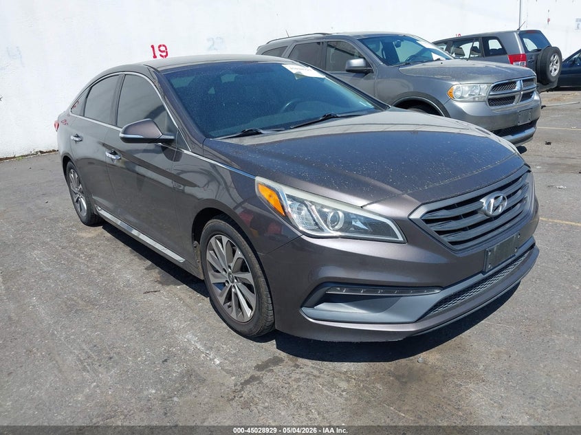 2016 Hyundai Sonata VIN 5NPE34AF8GH415135 IAAI salvage auction — FRONT & REAR, Clear (Texas), sold $1,150 on 2026-07-09 (photo 1)