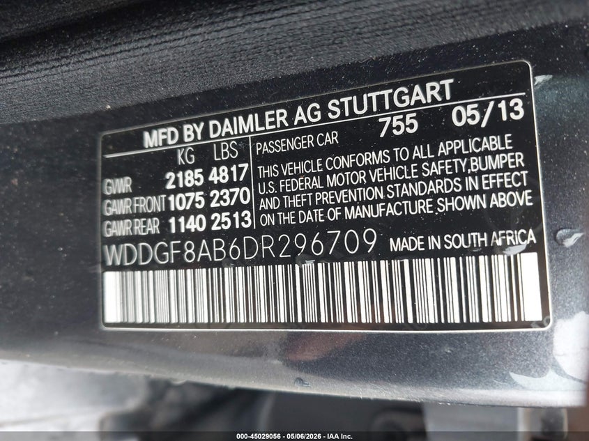 2013 Mercedes-benz C-klasse VIN WDDGF8AB6DR296709 IAAI salvage auction — RIGHT REAR, Clear (Virginia), sold $50 on 2026-07-27 (photo 9)