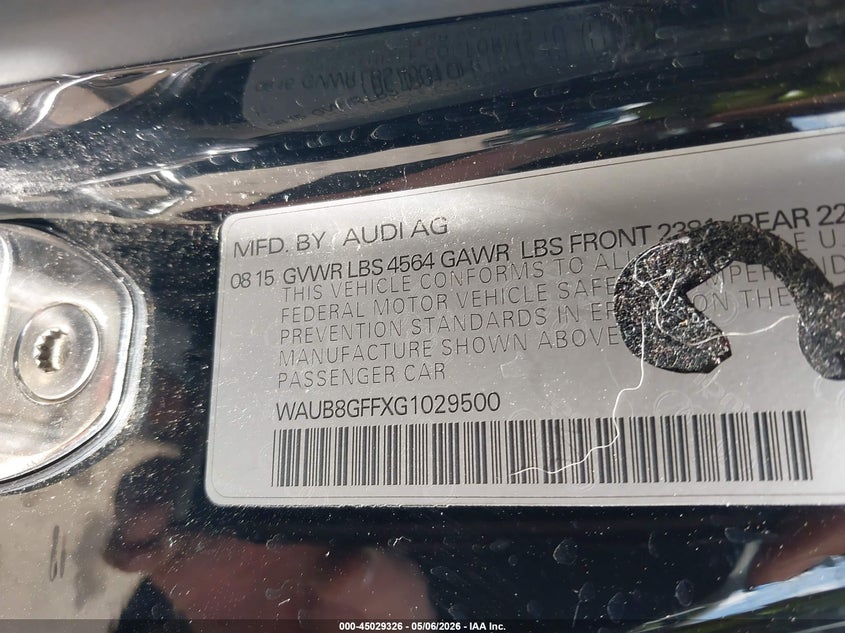 2016 Audi A3 VIN WAUB8GFFXG1029500 IAAI salvage auction — SIDE, Salvage (Ohio), sold $500 on 2026-07-28 (photo 9)