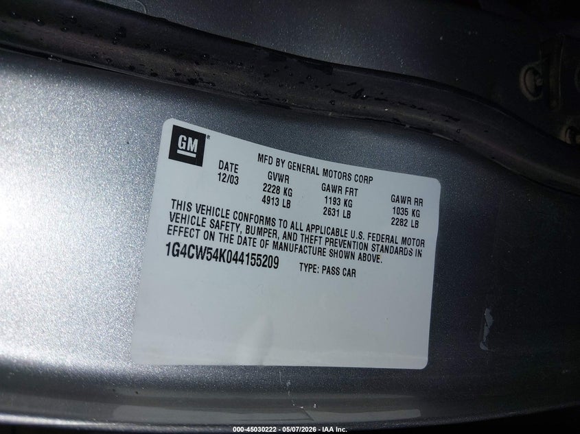 2004 Buick Park avenue VIN 1G4CW54K044155209 IAAI salvage auction — REAR END, Salvage (Idaho), sold $125 on 2026-07-10 (photo 9)