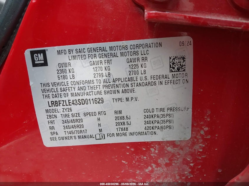 2025 Buick Envision VIN LRBFZLE43SD011629 IAAI salvage auction — FRONT END, Salvage (Texas), sold $2,650 on 2026-07-21 (photo 9)