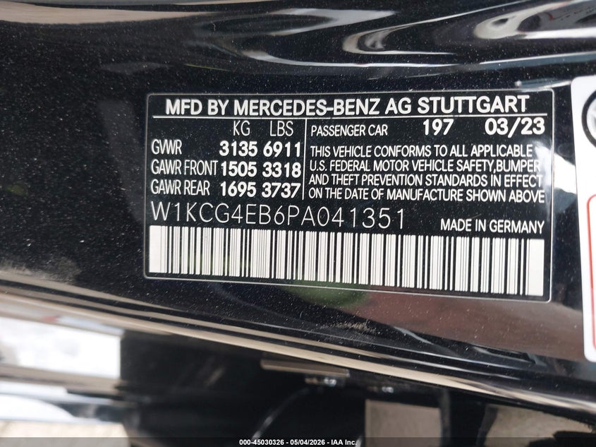 2023 Mercedes-benz Eqs VIN W1KCG4EB6PA041351 IAAI salvage auction — REAR END, Salvage (California), sold $25,750 on 2026-07-16 (photo 9)