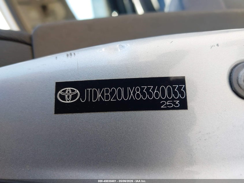 2008 Toyota Prius VIN JTDKB20UX83360033 IAAI salvage auction — LEFT FRONT, Salvage (California), sold $700 on 2026-07-29 (photo 9)