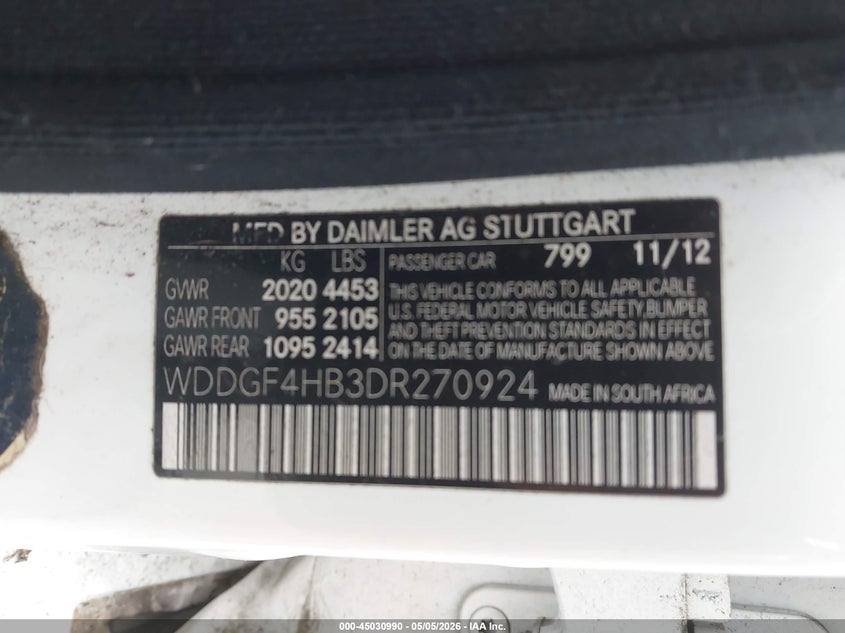 2013 Mercedes-benz C-klasse VIN WDDGF4HB3DR270924 IAAI salvage auction — NORMAL WEAR, Clear-Dealer Only (Montana), sold $600 on 2026-07-15 (photo 9)
