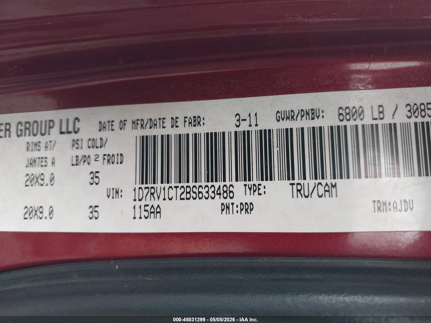 2011 Ram Ram 1500 VIN 1D7RV1CT2BS633486 IAAI salvage auction — ROLLOVER, Salvage (Oregon), sold $1,700 on 2026-07-09 (photo 9)