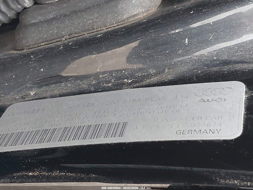 2007 Audi S8 VIN WAUPN44E37N021674 IAAI salvage auction — NORMAL WEAR, Regular Certificate (Iowa), sold $1,475 on 2026-07-06 (photo 9)