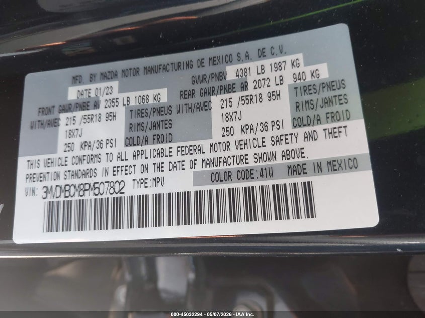 2023 Mazda Cx-30 VIN 3MVDMBCM8PM507802 IAAI salvage auction — HAIL, Salvage (Ohio), sold $8,900 on 2026-07-28 (photo 9)