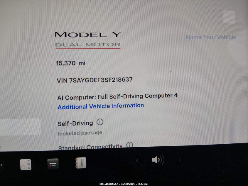 2025 Tesla Model y VIN 7SAYGDEF3SF218637 IAAI salvage auction — FRONT END, Clear (Nevada), sold $17,725 on 2026-07-17 (photo 7)