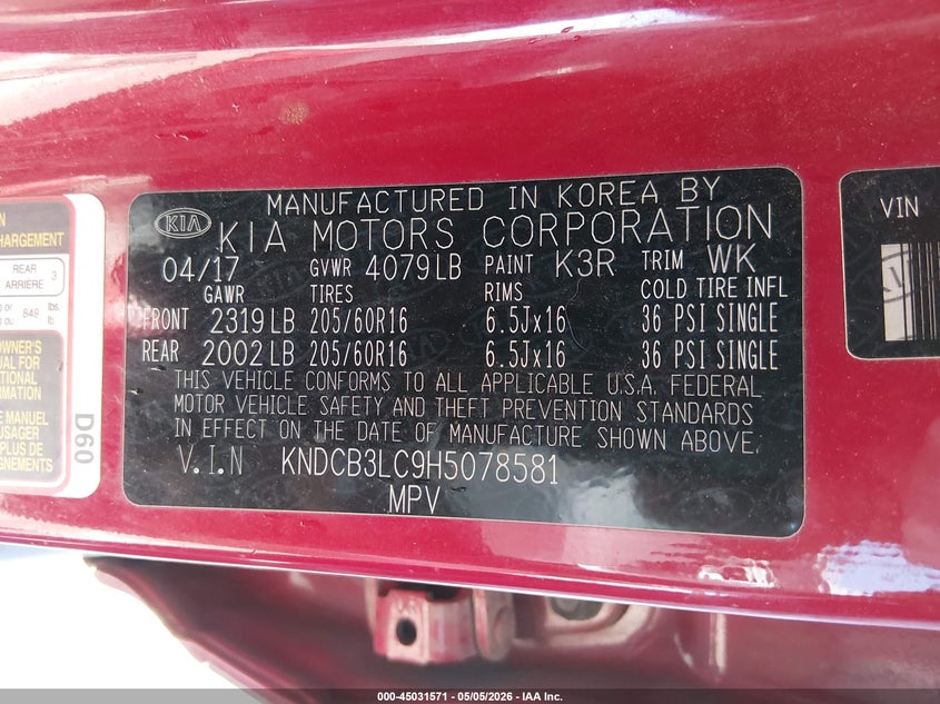2017 Kia Niro VIN KNDCB3LC9H5078581 IAAI salvage auction — FRONT END, Salvage (New Mexico), sold $1,900 on 2026-07-13 (photo 9)