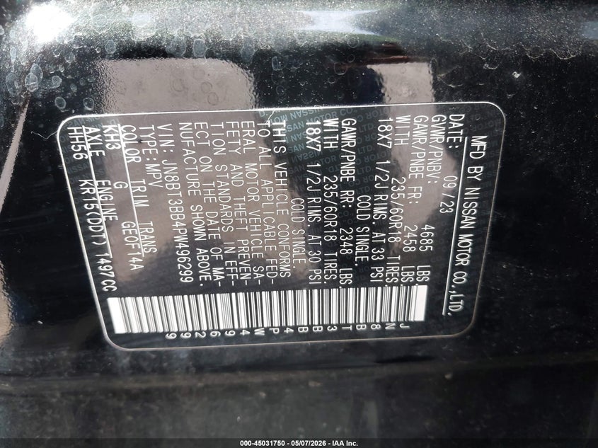 2023 Nissan Rogue VIN JN8BT3BB4PW496299 IAAI salvage auction — HAIL, Salvage (Ohio), sold $8,900 on 2026-07-06 (photo 9)