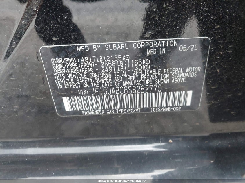 2025 Subaru Impreza VIN JF1GUABC6S8282770 IAAI salvage auction — FRONT END, Salvage (Massachusetts), sold $2,050 on 2026-07-15 (photo 9)