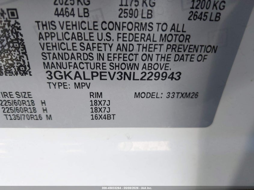 2022 Gmc Terrain VIN 3GKALPEV3NL229943 IAAI salvage auction — FRONT END, Salvage (Arkansas), sold $5,100 on 2026-07-26 (photo 9)
