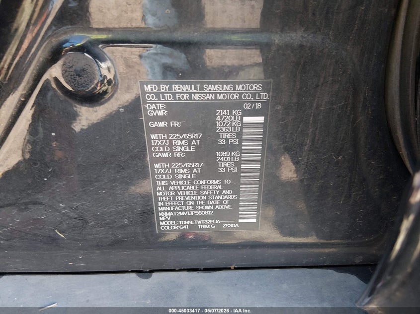 2018 Nissan Rogue VIN KNMAT2MV1JP560812 IAAI salvage auction — RIGHT SIDE, Clear (Arkansas), sold $4,300 on 2026-07-30 (photo 9)