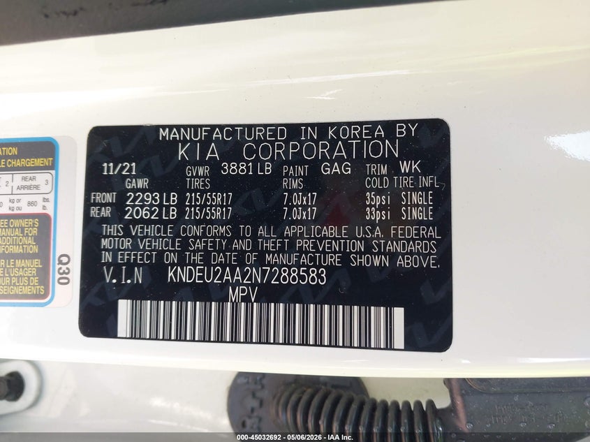 2022 Kia Seltos VIN KNDEU2AA2N7288583 IAAI salvage auction — FRONT END, Salvage (Ohio), sold $4,900 on 2026-07-23 (photo 9)