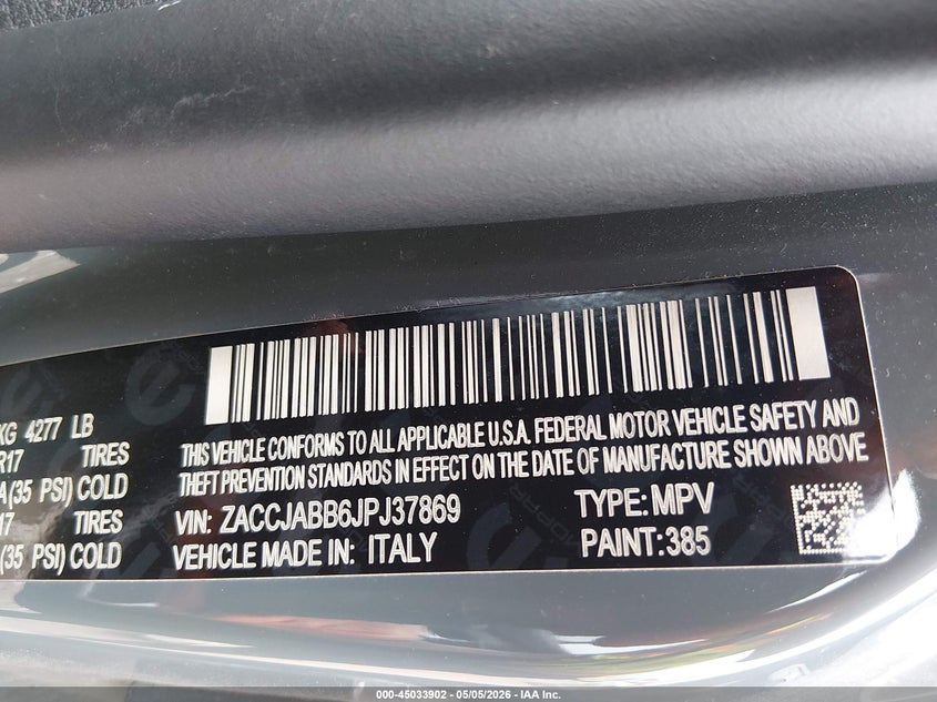 2018 Jeep Renegade VIN ZACCJABB6JPJ37869 IAAI salvage auction — FRONT END, Salvage (Tennessee), sold $1,525 on 2026-07-09 (photo 9)