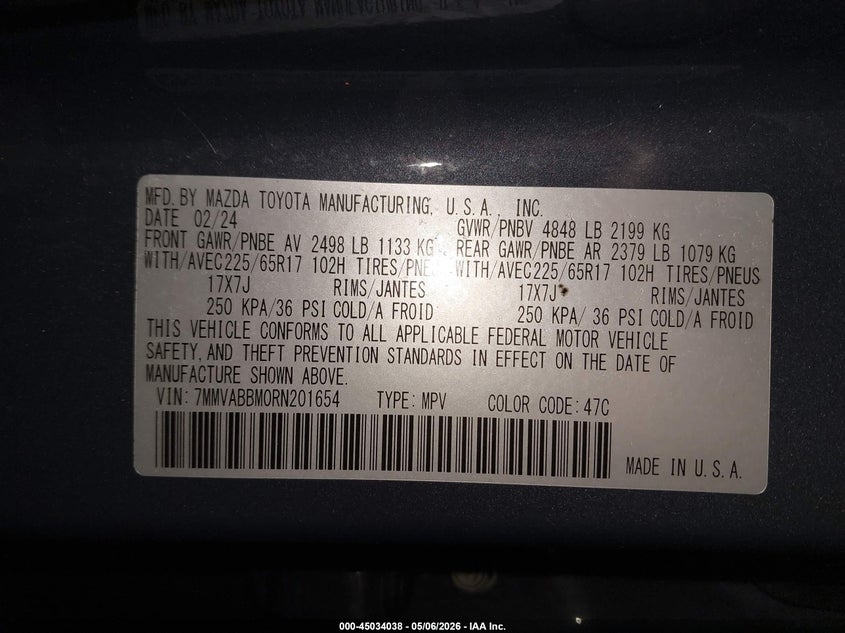 2024 Mazda Cx-50 VIN 7MMVABBM0RN201654 IAAI salvage auction — FRONT END, Wait Title, sold $7,500 on 2026-08-25 (photo 9)