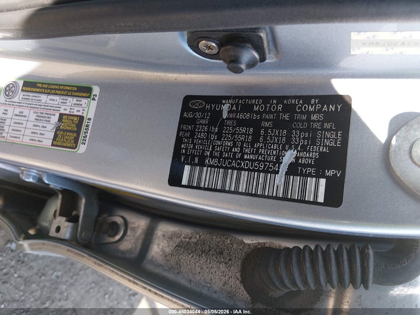 2013 Hyundai Tucson VIN KM8JUCACXDU597543 IAAI salvage auction — REAR END, Salvage (New Jersey), sold $3,100 on 2026-07-27 (photo 9)