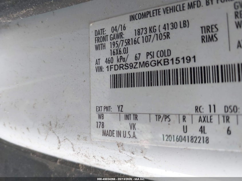 2016 Ford Transit-350 VIN 1FDRS9ZM6GKB15191 IAAI salvage auction — RIGHT SIDE, Mv-907A (New York), sold $11,700 on 2026-07-22 (photo 8)