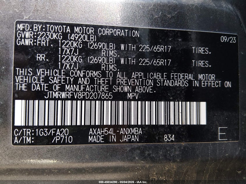2023 Toyota Rav 4 VIN JTMRWRFV8PD207865 IAAI salvage auction — FRONT END, Salvage (Maine), sold $11,200 on 2026-07-20 (photo 9)