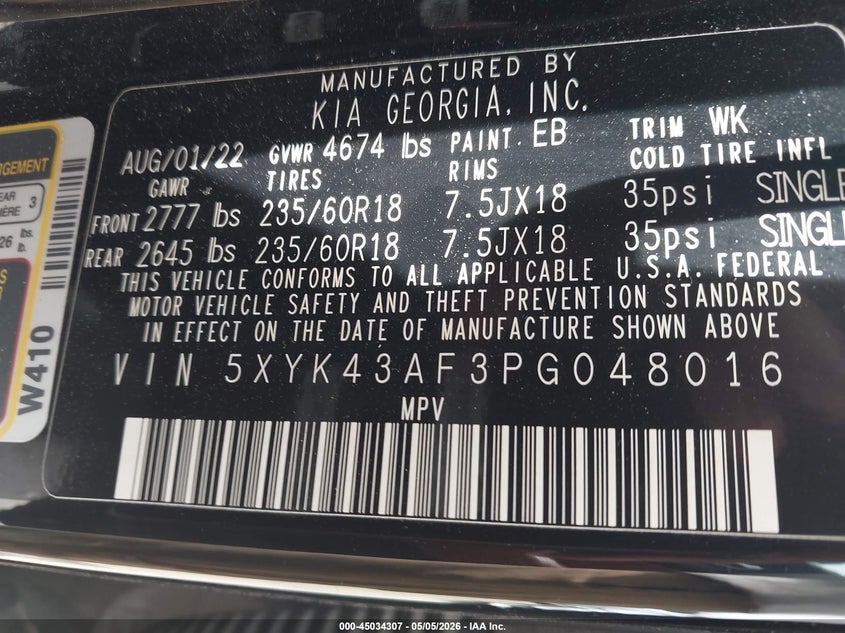 2023 Kia Sportage VIN 5XYK43AF3PG048016 IAAI salvage auction — LEFT REAR, Original (Texas), sold $6,700 on 2026-07-12 (photo 9)