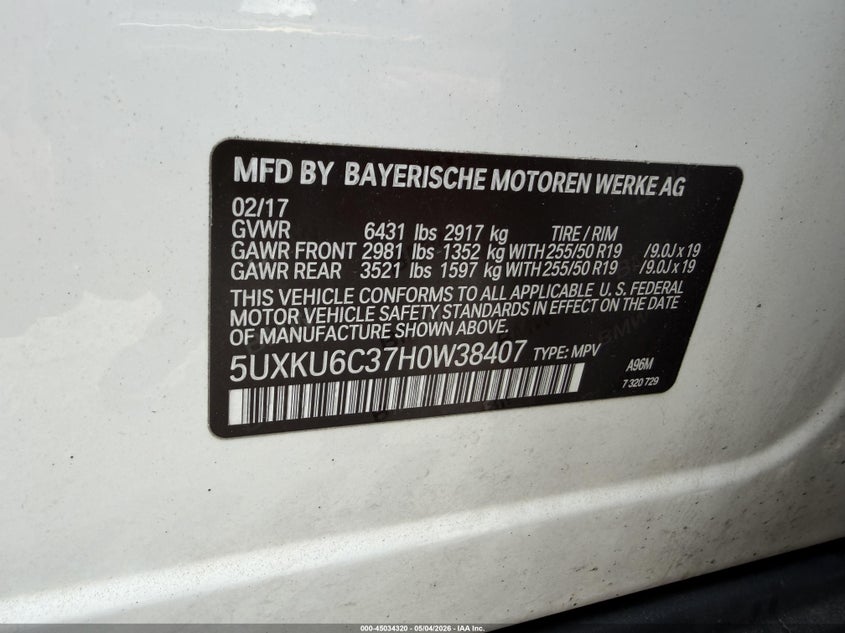 2017 BMW X6 VIN 5UXKU6C37H0W38407 IAAI salvage auction — Side, Clear (Connecticut), sold $13,750 on 2026-05-29 (photo 9)