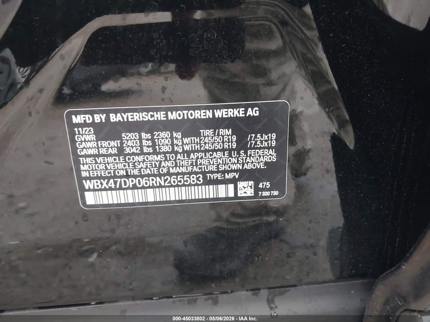 2024 BMW X3 VIN WBX47DP06RN265583 IAAI salvage auction — FRONT END, Original (Texas), sold $9,900 on 2026-07-28 (photo 9)