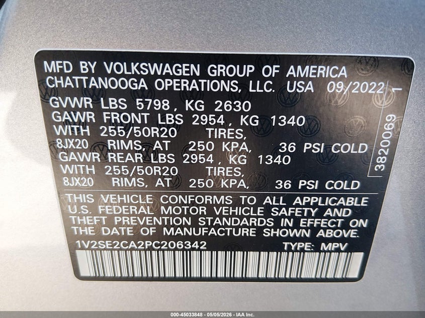 2023 Volkswagen Atlas cross sport VIN 1V2SE2CA2PC206342 IAAI salvage auction — FRONT END, Salvage (West Virginia), sold $10,400 on 2026-07-09 (photo 9)