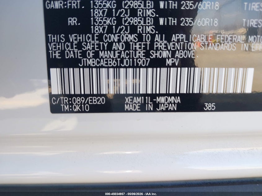2026 Toyota Bz4x VIN JTMBCAEB6TJ011907 IAAI salvage auction — LEFT REAR, Salvage (California), sold $15,000 on 2026-07-09 (photo 9)