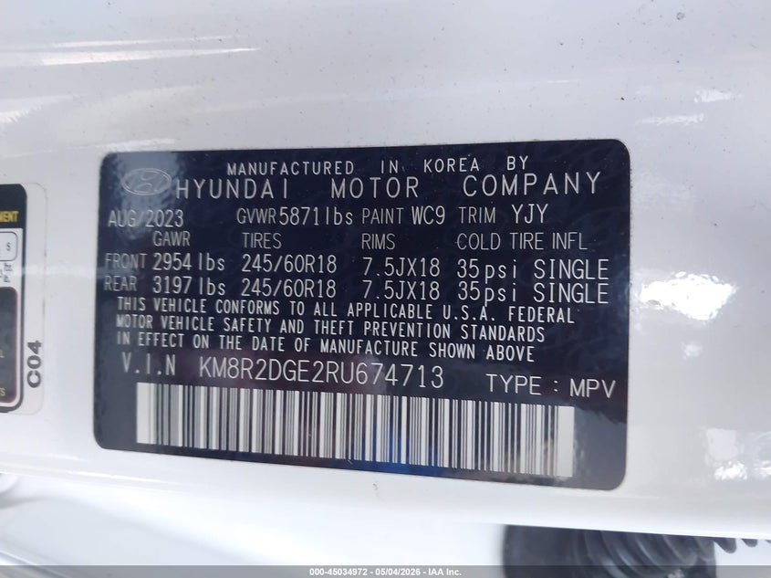 2024 Hyundai Palisade VIN KM8R2DGE2RU674713 IAAI salvage auction — RIGHT SIDE, Salvage (Virginia), sold $9,900 on 2026-07-28 (photo 9)