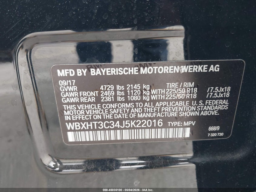 2018 BMW X1 VIN WBXHT3C34J5K22016 IAAI salvage auction — FRONT END, Salvage (California), sold $2,550 on 2026-07-30 (photo 9)
