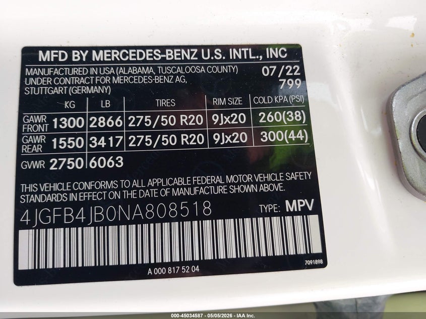 2022 Mercedes-benz Gle VIN 4JGFB4JB0NA808518 IAAI salvage auction — FRONT END, Original (Texas), sold $23,000 on 2026-07-30 (photo 9)
