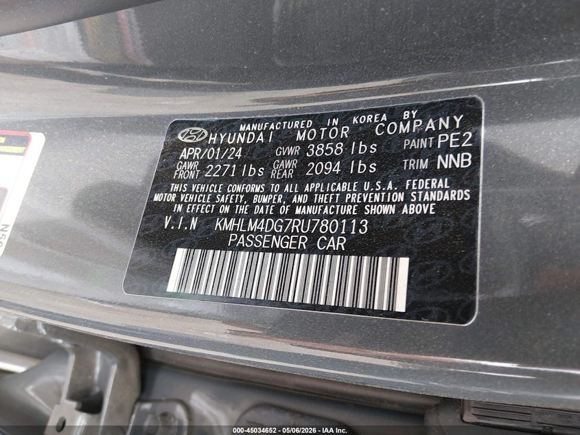 2024 Hyundai Elantra VIN KMHLM4DG7RU780113 IAAI salvage auction — LEFT SIDE, Salvage (New Jersey), sold $6,600 on 2026-07-20 (photo 9)