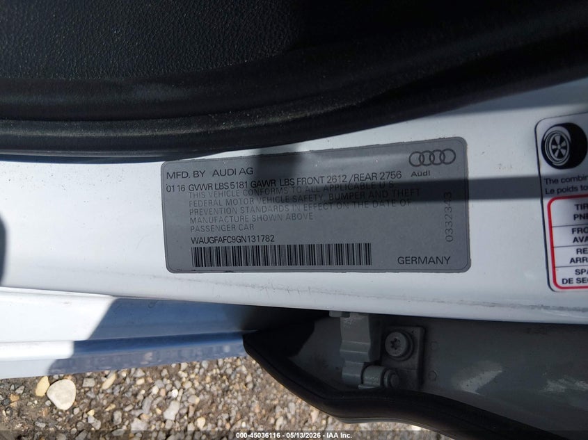 2016 Audi A6 VIN WAUGFAFC9GN131782 IAAI salvage auction — REAR END, Salvage (Louisiana), sold $5,200 on 2026-07-19 (photo 9)
