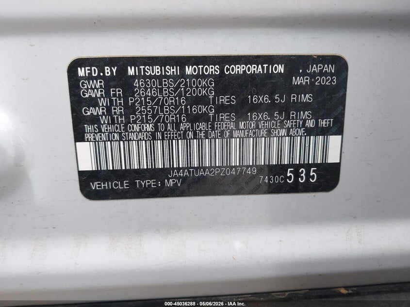 2023 Mitsubishi Eclipse cross VIN JA4ATUAA2PZ047749 IAAI salvage auction — LEFT FRONT, Original (Texas), sold $4,750 on 2026-07-18 (photo 9)