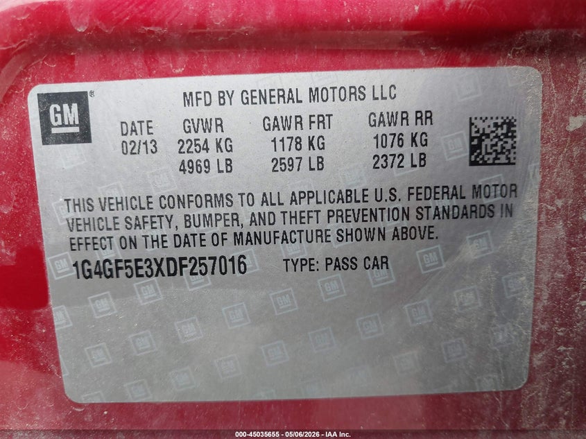 2013 Buick Lacrosse VIN 1G4GF5E3XDF257016 IAAI salvage auction — SIDE, Previous Salvage (Michigan), sold $825 on 2026-07-11 (photo 9)